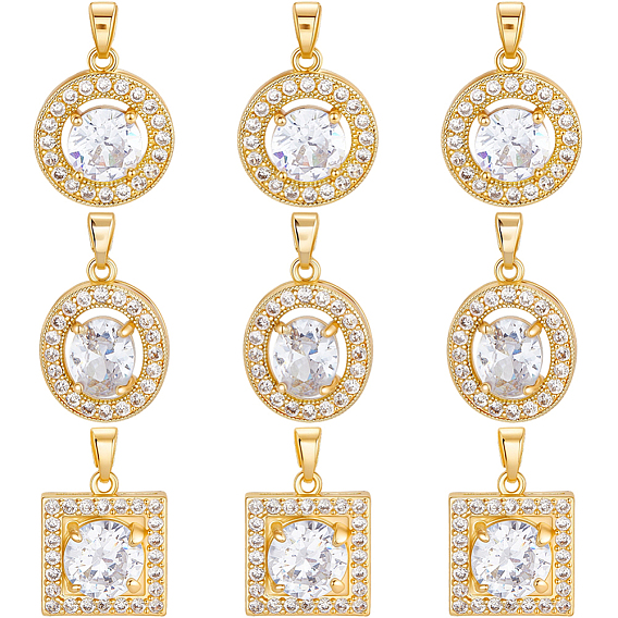 9 шт. 3 кулоны из латуни с микропаве и кубическим цирконием, разнообразные