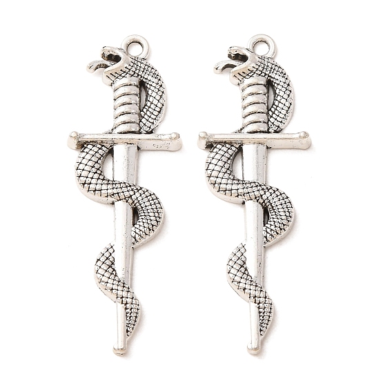 Tibetan Style Alloy Pendants, Snake with Sword Charms