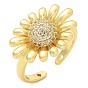 Латунные кольца из манжеты с прозрачным цирконием, кольца подсолнухи для женщин