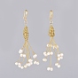 Dangle Earrings, with Natural Freshwater Pearl Beads, Copper Wire, Brass Earring Hooks and Cardboard Boxes