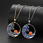 304 Collares con colgante de ola marina azul y sol en acero inoxidable esmaltado para mujer