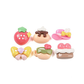 Opaque Resin Decoden Cabochons, Strawberry & Hat & Bowknot, Mixed Shpaes