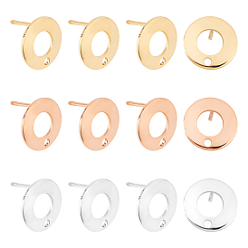 30Pcs 3 Colors Donut 304 Stainless Steel Stud Earring Findings, with Plastic Ear Nuts