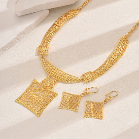 Комплекты из ожерелья и серег с квадратным кулоном из винтажного сплава для женщин