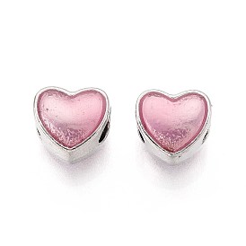 Rack Plating Alloy Enamel European Beads, Large Hole Beads, Heart