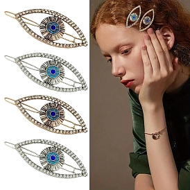 Turkish Evil Eye Metal Rhinestone Hollow Hair Barrettes, Ponytail Holder Statement for Girls Women