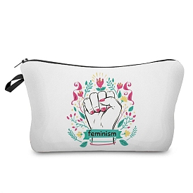 Feminism Theme Polyester Cosmetic Pouches with Zipper, Toilet Bag for Women Girls, Rectangle with Fist Pattern