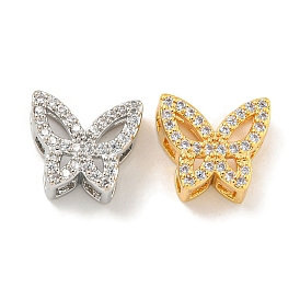 Brass Micro Pave Clear Cubic Zirconia Beads, Butterfly