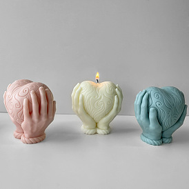 Heart with Hand Silicone Candle Holder Statue Molds, Resin Casting Molds, for UV Resin, Epoxy Resin Craft Making
