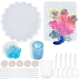 Olycraft Epoxy Resin Crafts, with Silicone Molds, Disposable Plastic Transfer Pipettes & Latex Finger Cots, Measuring Cup Plastic Tools and Disposable Flatware Spoons