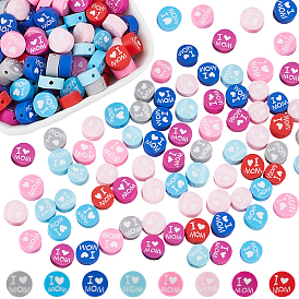 240шт 8цвета нити из полимерной глины ручной работы, тема дня матери, плоский круг со словом я люблю маму