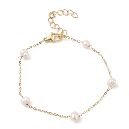 Браслет-цепочка из натурального жемчуга, латунные украшения