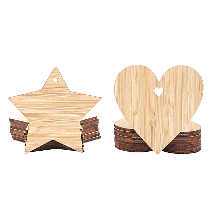 Unfinished Wooden Pieces for Big Pendants, Star & Heart Shape