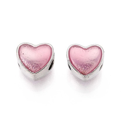 Rack Plating Alloy Enamel European Beads, Large Hole Beads, Heart