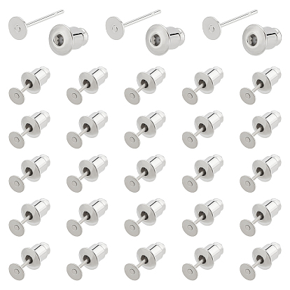 100 шт. латунные серьги-гвоздики, настройки сережек с плоской подушечкой, с ушными гайками 100 шт.