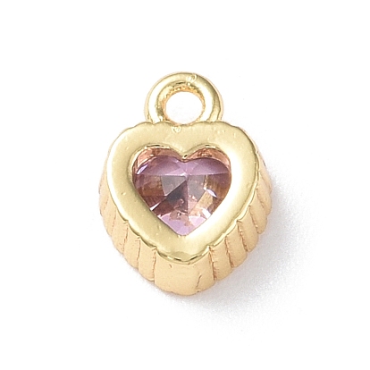 Brass Charms, with Glass, Heart Charm, Real 18K Gold Plated
