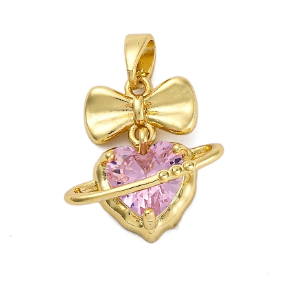 Латунные микро проложить кубического циркония подвески, сердце с бантом, долговечный, без кадмия и без свинца, стойки покрытие