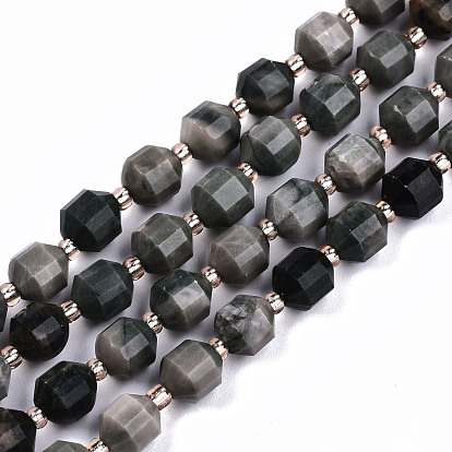Natural Green Wood Lace Stone Wooden Jasper Beads Strands, Round, Faceted