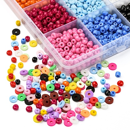 Kit de fabrication de heishi et de perles de rocaille diy, y compris la peinture de cuisson et les perles de verre opaques, disque de perles en pâte polymère