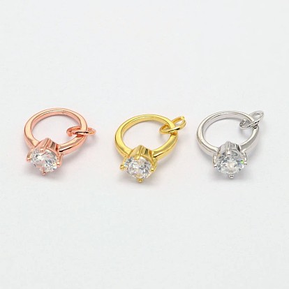 Ring Brass Micro Pave Cubic Zirconia Charms, Cadmium Free & Nickel Free & Lead Free, 11x9x5mm, Hole: 3mm