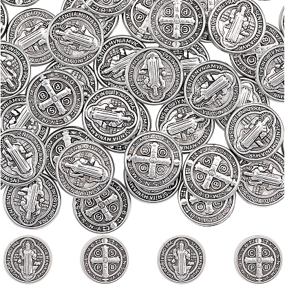 60шт. плоские круглые бусины из сплава в тибетском стиле, с Иисусом и латинского креста, на Пасху