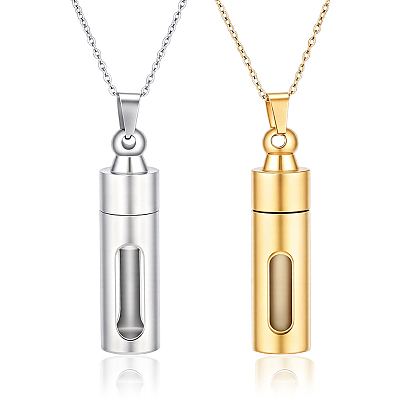 2piezas 304Colgantes de botella de perfume de acero inoxidable, Adornos para botellas con forma de columna, con 2piezas 304 collares de cadena de cable de acero inoxidable