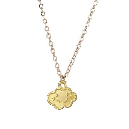 Cloud Face Alloy with Brass Pendant Necklaces, Cable Chain Necklaces