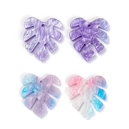 Acrylic Pendants, for DIY Earring Accessories, with Glitter Powder, Leaf