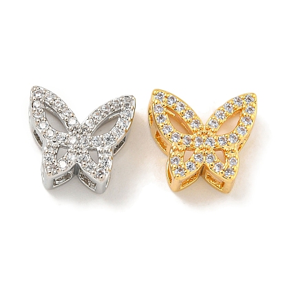 Brass Micro Pave Clear Cubic Zirconia Beads, Butterfly