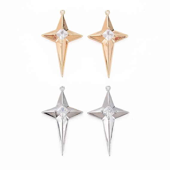 Латунные микропаве прозрачные подвески с фианитом, без никеля , звезда