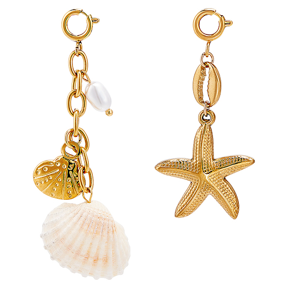 2 шт. 2 стили в форме ракушки 304 подвесные украшения из нержавеющей стали, с пластиковой имитацией жемчуга и застежками-пружинными кольцами