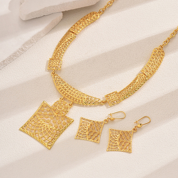 Комплекты из ожерелья и серег с квадратным кулоном из винтажного сплава для женщин
