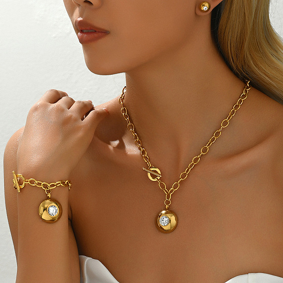 Комплекты браслетов и ожерелий из латуни со стразами для женщин