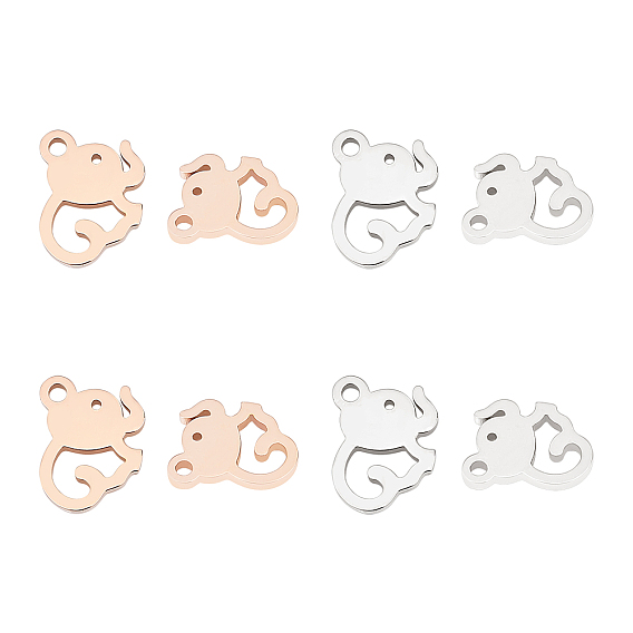 8 шт 2 цвета 304 подвески из нержавеющей стали, лазерная резка, слон