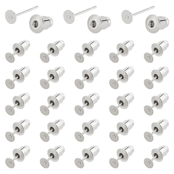 100 шт. латунные серьги-гвоздики, настройки сережек с плоской подушечкой, с ушными гайками 100 шт.