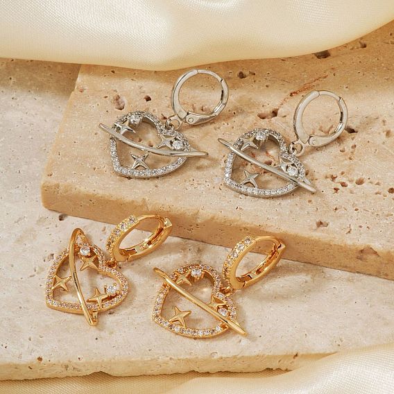 Сладкие крутые минималистичные серьги-кольца из латуни с цирконием и сердцем Love Heart Planet, модные высококачественные простые серьги