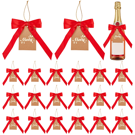 Украшение бутылки шампанского, включают 6 нити металлических шнуров, 30 шт бумажные подарочные бирки, 30шт. бантик из полиэстера, 30шт железная брошь