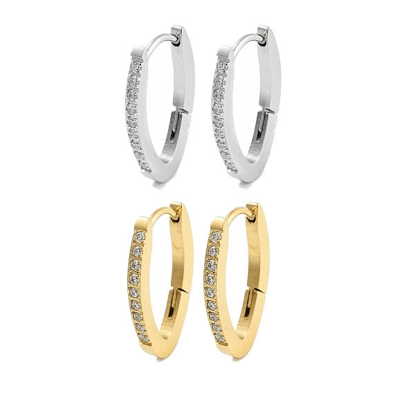 304 овальные серьги-кольца из нержавеющей стали с прозрачным фианитом и микро-паве для женщин, с 316 ушными шпильками из хирургической нержавеющей стали