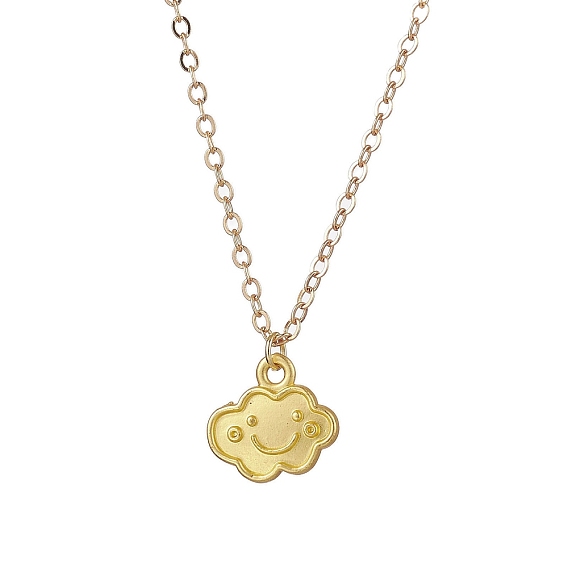 Cloud Face Alloy with Brass Pendant Necklaces, Cable Chain Necklaces