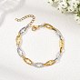 Two Tone 304 Stainless Steel Hollow Out Link Chain Bracelets for Women, Oval with Cross Pattern