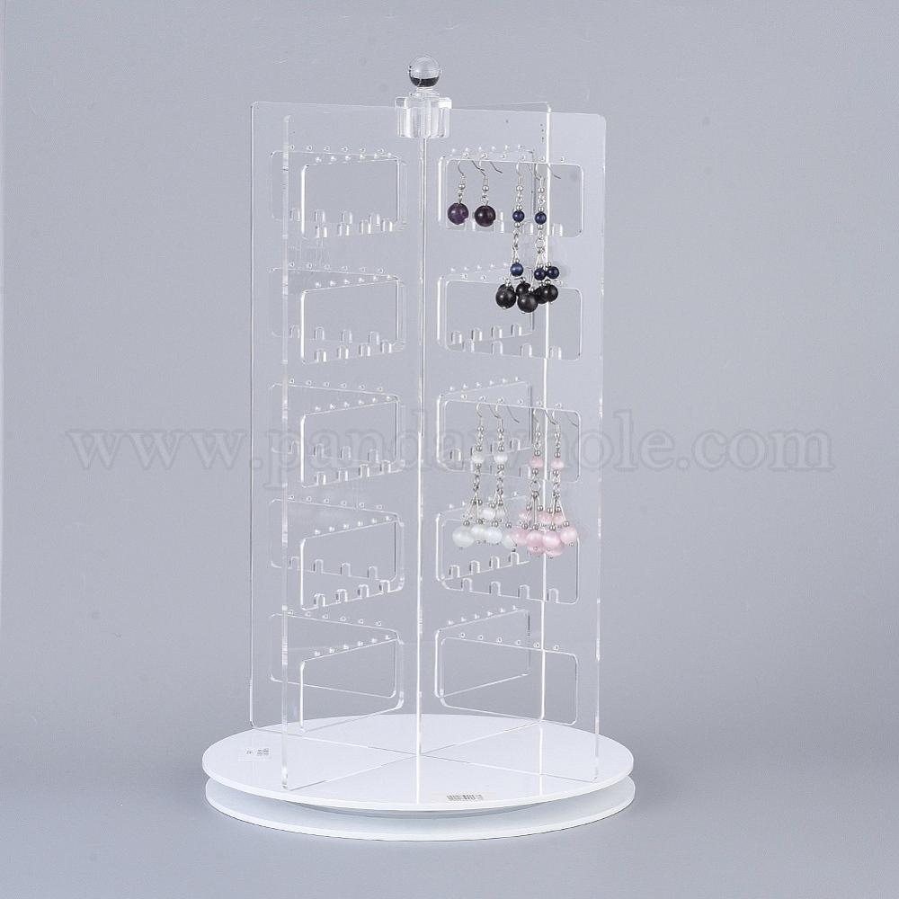 China Factory 360°Rotating Organic Glass Earring Display Stand, 5 Tier