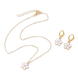 Flower Alloy Enamel Leverback Earrings & Pendant Necklaces Sets, Brass Jewelry for Women