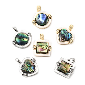 Подвески из латуни с кубическим цирконием и раковинами морского ушка, Пресноводные ракушки