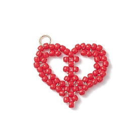 Стеклянные подвески из бисера, подвески в форме сердца с 304 кольцами из нержавеющей стали, золотые