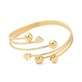 Rack Plating Brass Heart with Round Open Cuff Bangle for Women, Cadmium Free & Lead Free