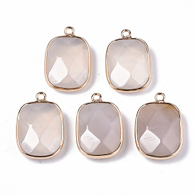 Gemstone Pendants, with Light Gold Plated Brass Findings, Faceted, Rectangle
