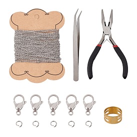 Unicraftale DIY Jewelry Making, with 304 Stainless Steel Lobster Claw Clasps & Jump Rings & Beading Tweezers & Cable Chains, Brass Assistant Tool, Carbon Steel Needle Nose Pliers