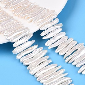 Natural Nucleated Cultured Freshwater Pearl Beads Strands, Stick, 2-Hole