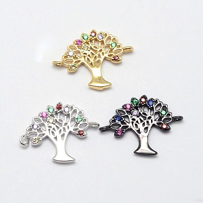 Tree Brass Micro Pave Grade AAA Cubic Zirconia Links, Cadmium Free & Nickel Free & Lead Free, 12x16x1.5mm, Hole: 1mm