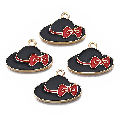 Crémaillère placage pendentifs en émail d'alliage, sans cadmium et sans nickel et sans plomb, chapeau de plage avec nœud papillon rouge